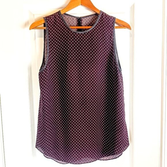 Theory Bringam Burgundy Silk Leather Trim Sleeveless Top - Picture 2 of 6
